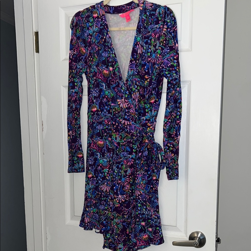Lilly Pulitzer Purple Blue and Pink Long Sleeve  Dress